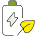Icon featuring a battery and a yellow leaf, representing harnessing renewable sources of energy.
