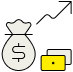 Icon featuring a money bag and an upwards arrow, representing investors.