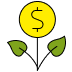 An icon with a flower, with a coin as the flower head, representing developers.